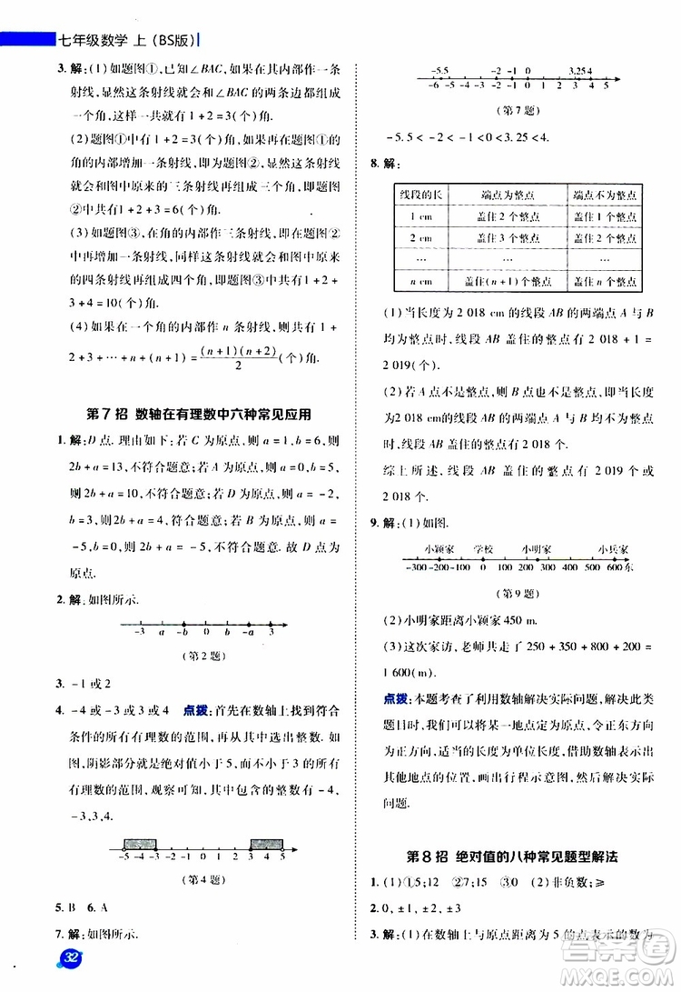 榮德基2019秋典中點(diǎn)極速提分法七年級(jí)上數(shù)學(xué)BS北師版參考答案