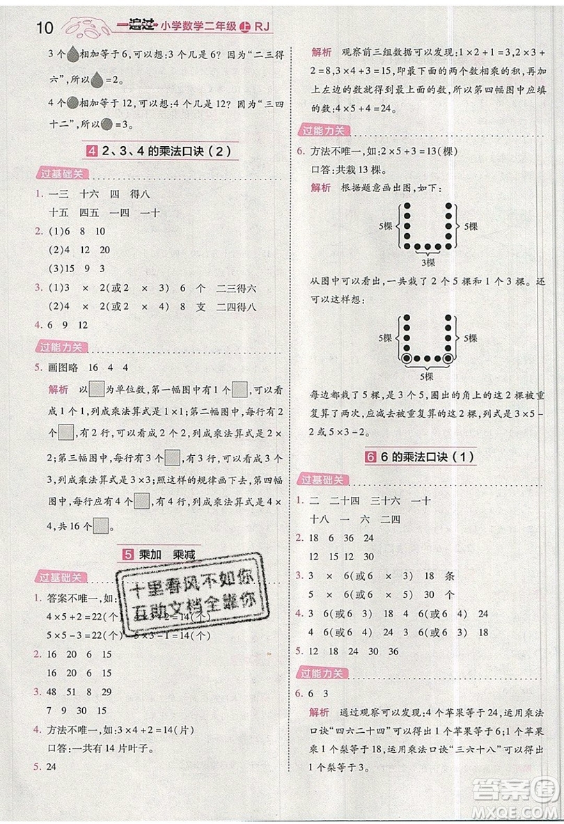 南京師范大學(xué)出版社天星教育2019一遍過小學(xué)數(shù)學(xué)二年級上冊RJ人教版參考答案