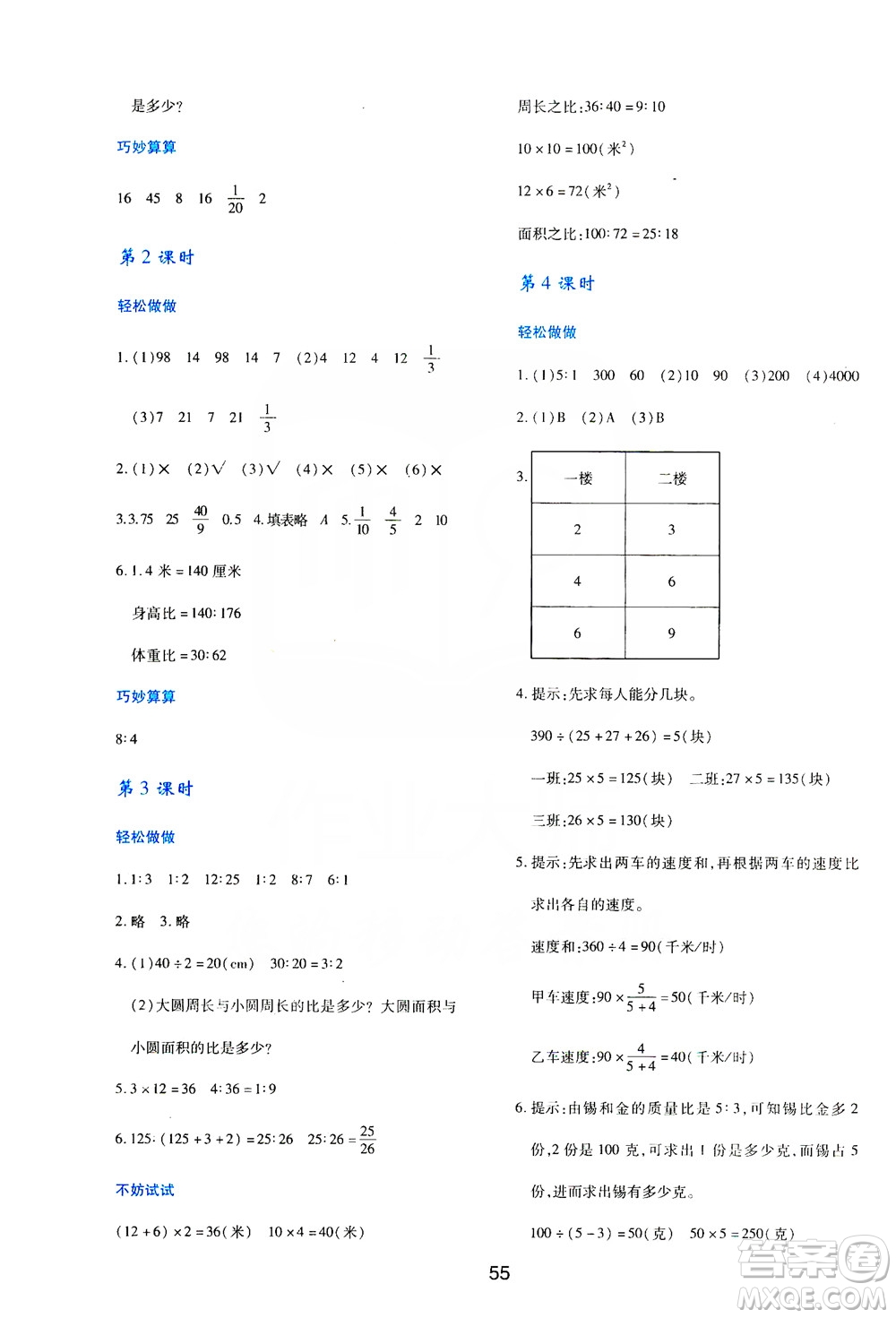 陜西人民教育出版社2019新課程學(xué)習(xí)與評價6年級數(shù)學(xué)上冊C版答案