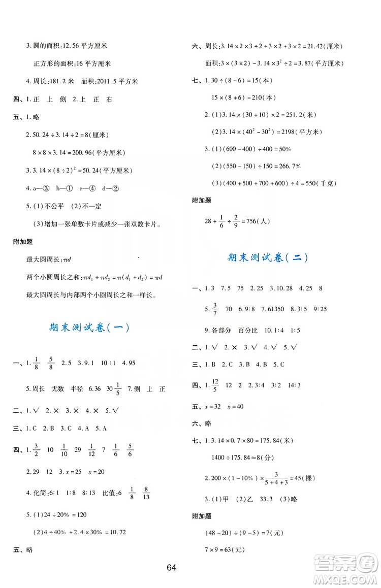 陜西人民教育出版社2019新課程學(xué)習(xí)與評價6年級數(shù)學(xué)上冊C版答案