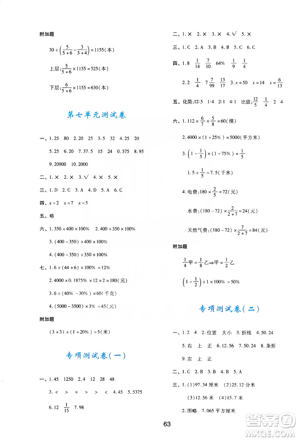 陜西人民教育出版社2019新課程學(xué)習(xí)與評價6年級數(shù)學(xué)上冊C版答案