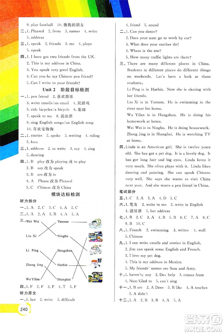 開明出版社2019倍速學習法教材導(dǎo)學練六年級英語上冊外研版答案