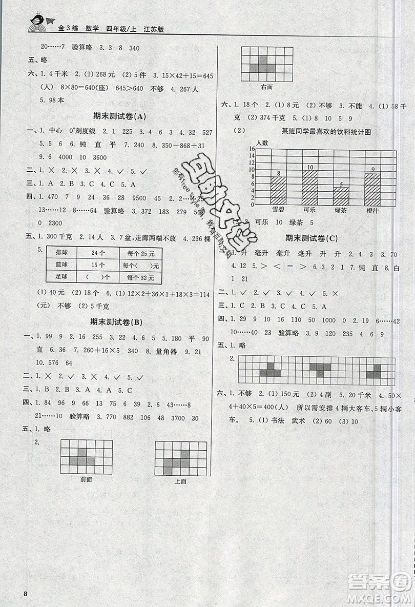 東南大學(xué)出版社2019新版金3練數(shù)學(xué)四年級(jí)上冊(cè)江蘇版參考答案