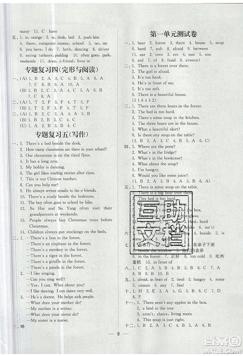 江蘇鳳凰美術(shù)出版社2019課時(shí)金練英語(yǔ)五年級(jí)上5A江蘇版參考答案