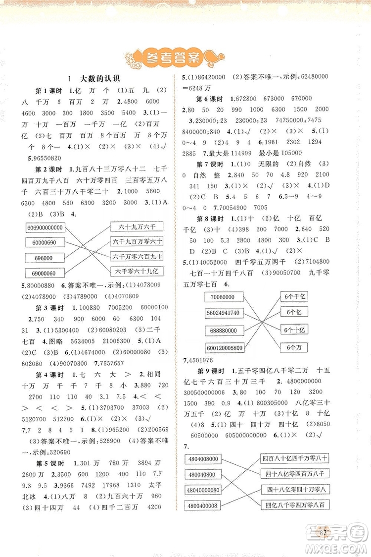 2019小學(xué)新課程學(xué)習(xí)與測評同步學(xué)習(xí)四年級數(shù)學(xué)上冊人教版答案