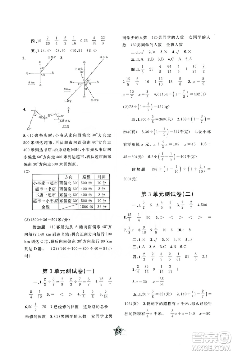 2019小學(xué)新課程學(xué)習(xí)與測評單元雙測六年級數(shù)學(xué)上冊A版答案