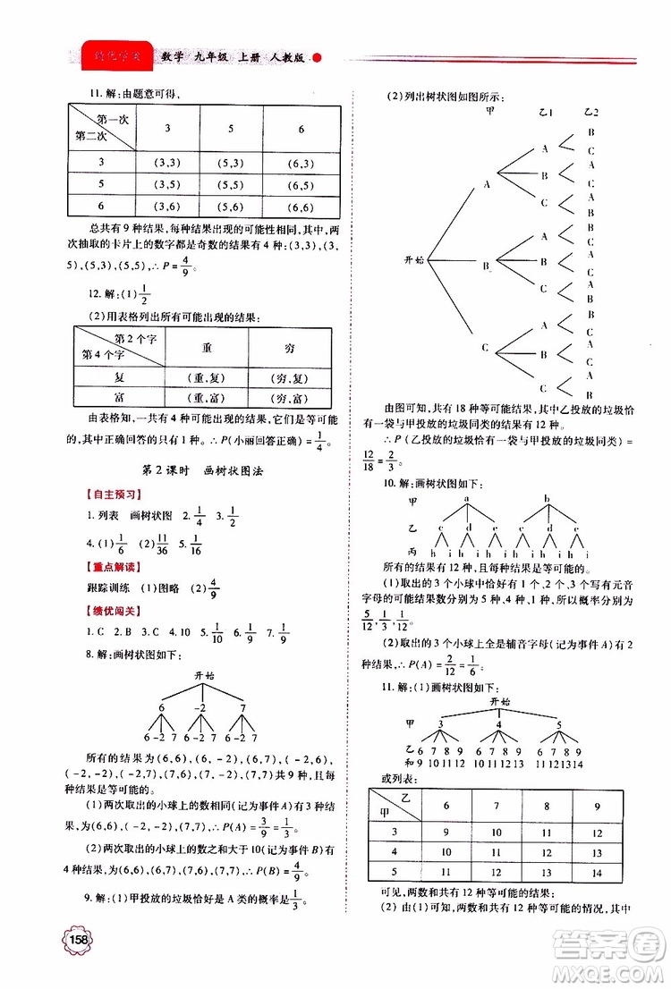 公告目錄教輔2019年績(jī)優(yōu)學(xué)案九年級(jí)上冊(cè)數(shù)學(xué)人教版答案