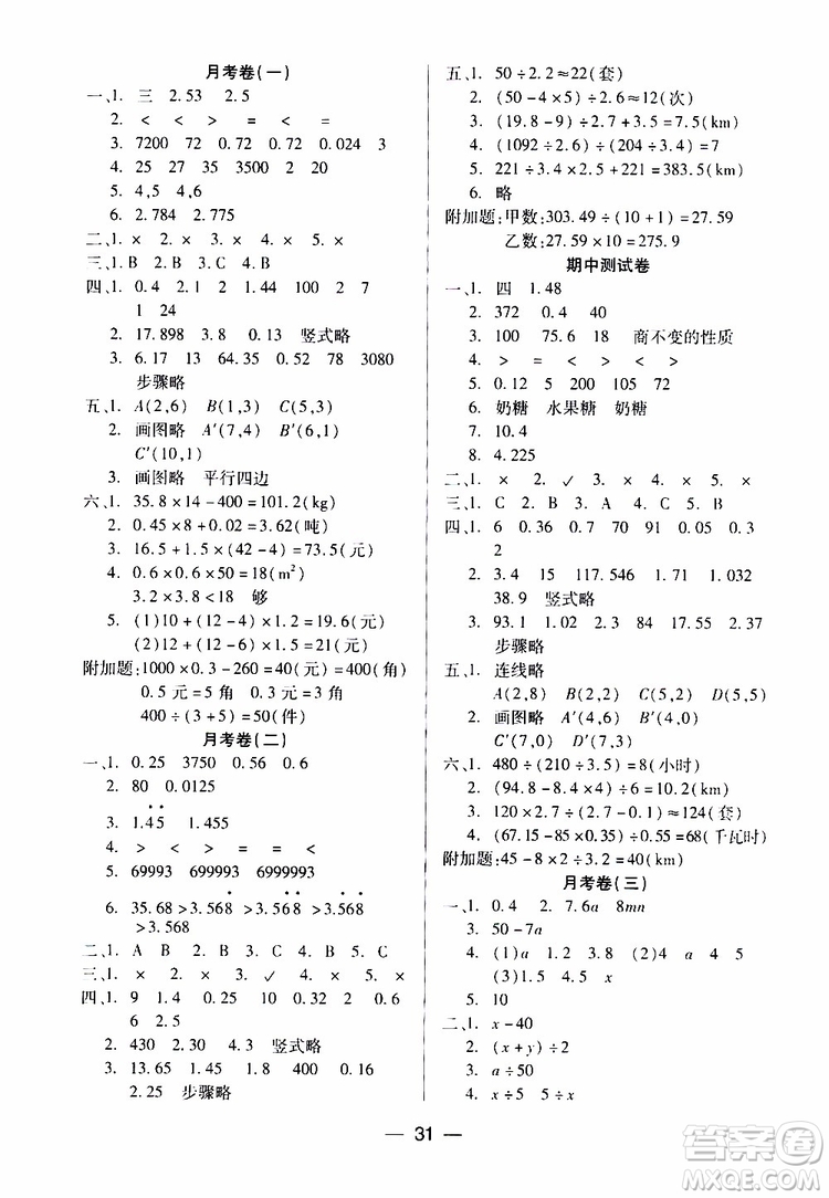 2019秋新課標(biāo)兩導(dǎo)兩練高效學(xué)案小學(xué)數(shù)學(xué)五年級(jí)上冊(cè)人教版參考答案