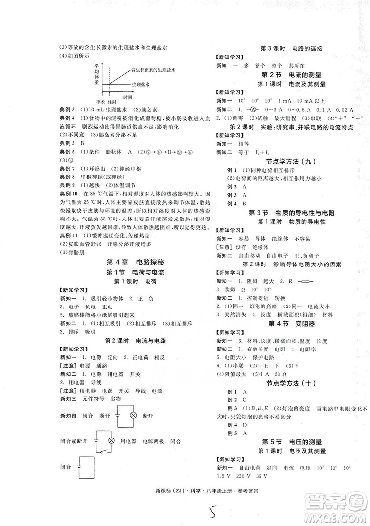 陽光出版社2019全品學(xué)練考學(xué)習(xí)手冊八年級科學(xué)上冊浙教版答案