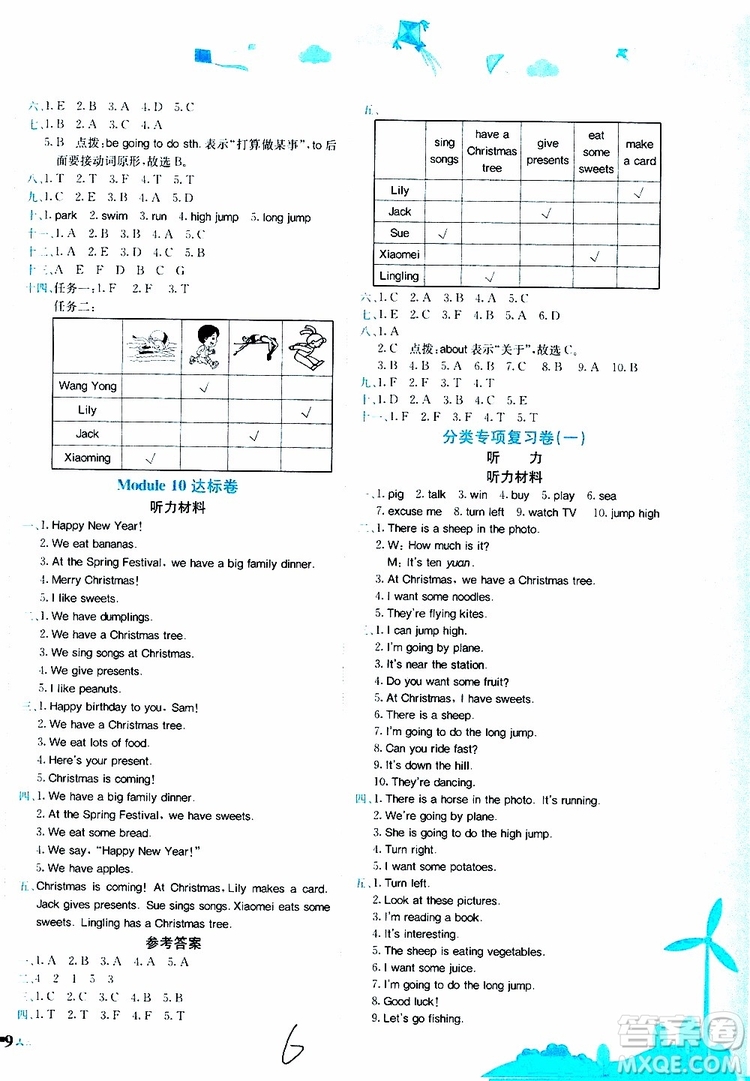 2019秋黃岡小狀元達標(biāo)卷四年級上冊英語WY外研版參考答案