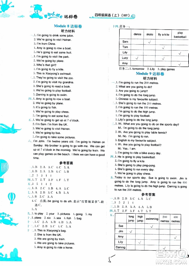 2019秋黃岡小狀元達標(biāo)卷四年級上冊英語WY外研版參考答案