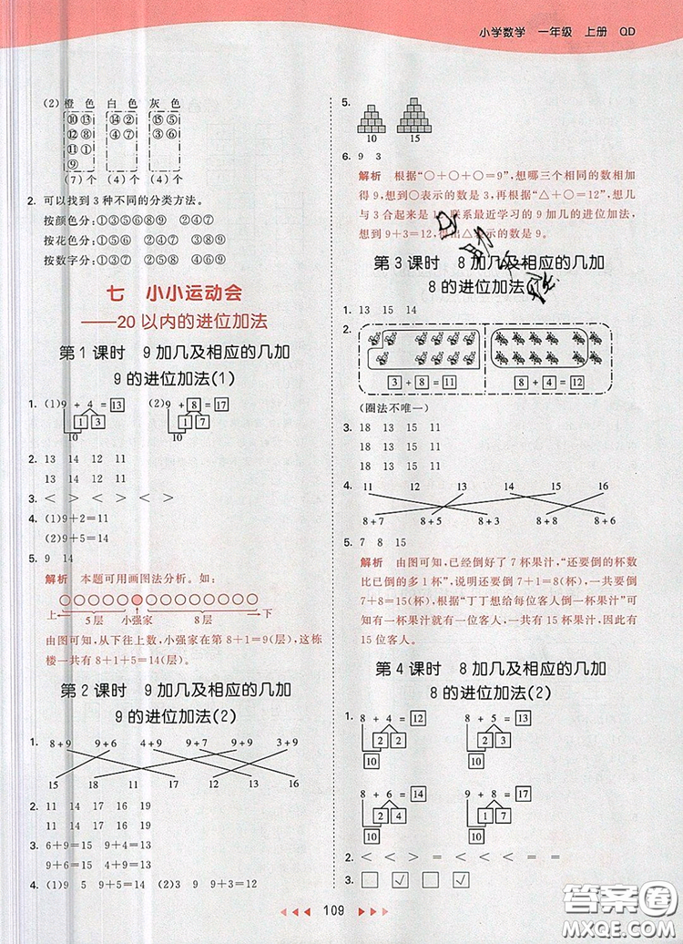 2019年53天天練小學(xué)數(shù)學(xué)一年級(jí)上冊(cè)青島版答案