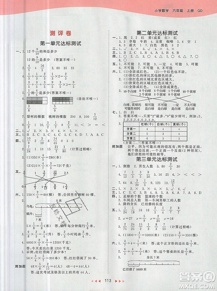 2019年53天天練小學(xué)數(shù)學(xué)六年級(jí)上冊(cè)青島版參考答案