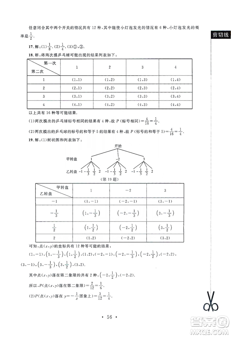 2019新課標(biāo)同步單元練習(xí)九年級(jí)上冊(cè)數(shù)學(xué)北師大版深圳專版答案