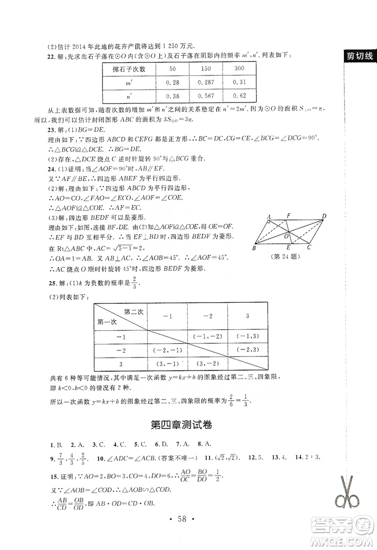 2019新課標(biāo)同步單元練習(xí)九年級(jí)上冊(cè)數(shù)學(xué)北師大版深圳專版答案