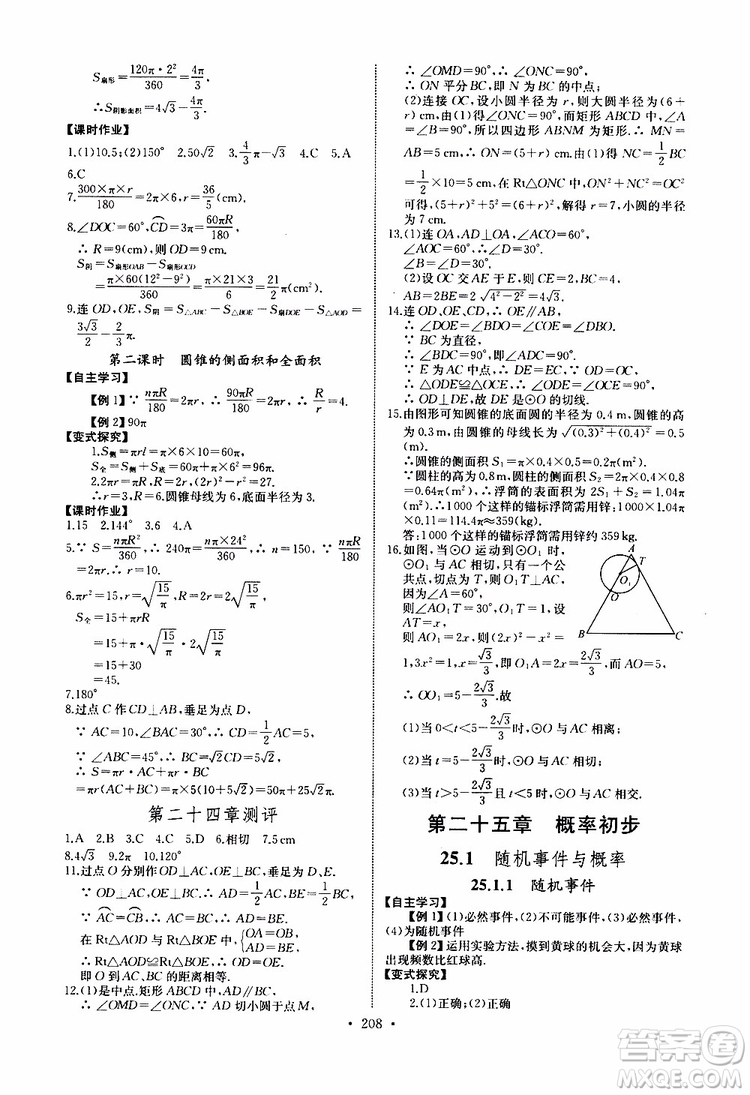 2019新版長江全能學案同步練習冊數(shù)學九年級全一冊人教版參考答案