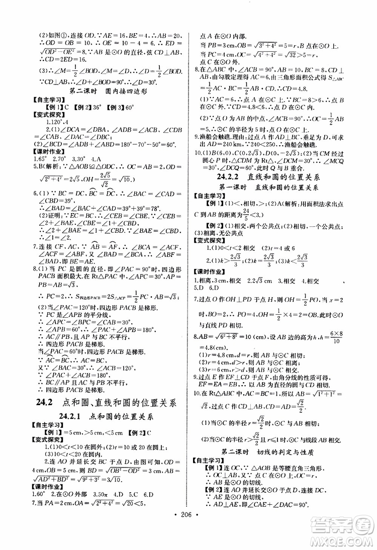 2019新版長江全能學案同步練習冊數(shù)學九年級全一冊人教版參考答案