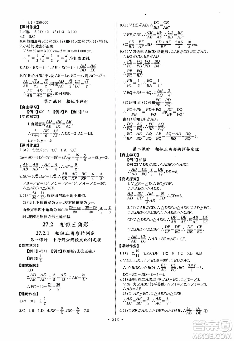 2019新版長江全能學案同步練習冊數(shù)學九年級全一冊人教版參考答案