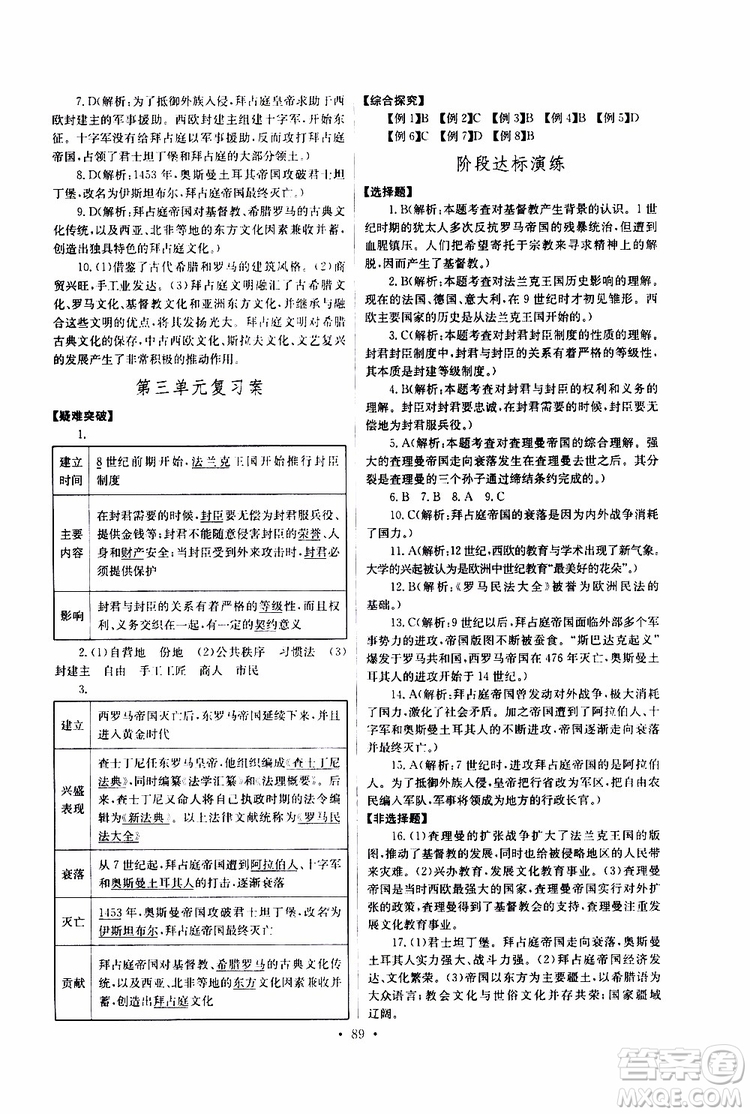 2019新版長江全能學案同步練習冊歷史九年級上冊人教版參考答案