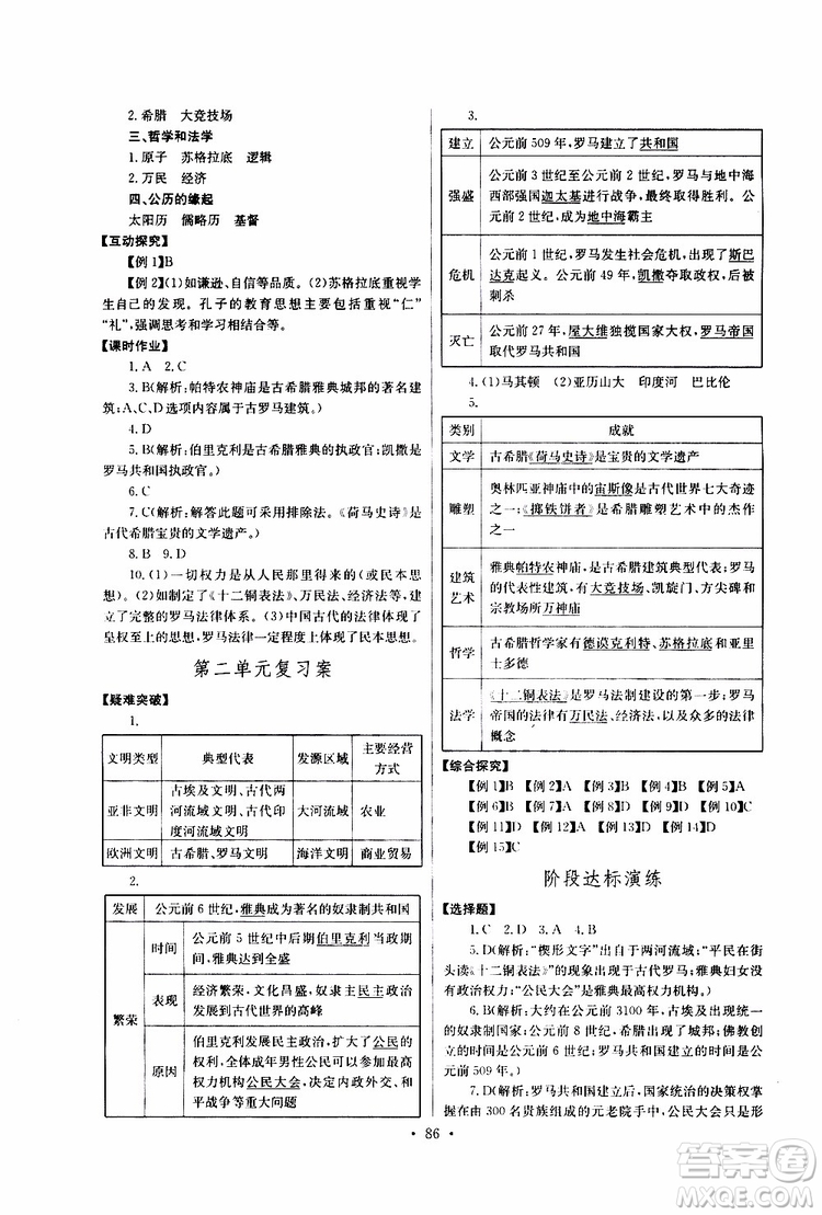 2019新版長江全能學案同步練習冊歷史九年級上冊人教版參考答案