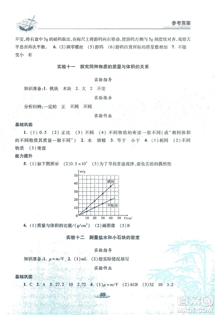 陜西科學技術出版社2019新課程學生實驗探究與指導八年級物理上冊A版答案