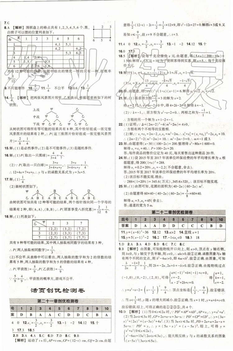 2019年狀元成才路創(chuàng)優(yōu)作業(yè)數(shù)學(xué)九年級上冊人教版參考答案