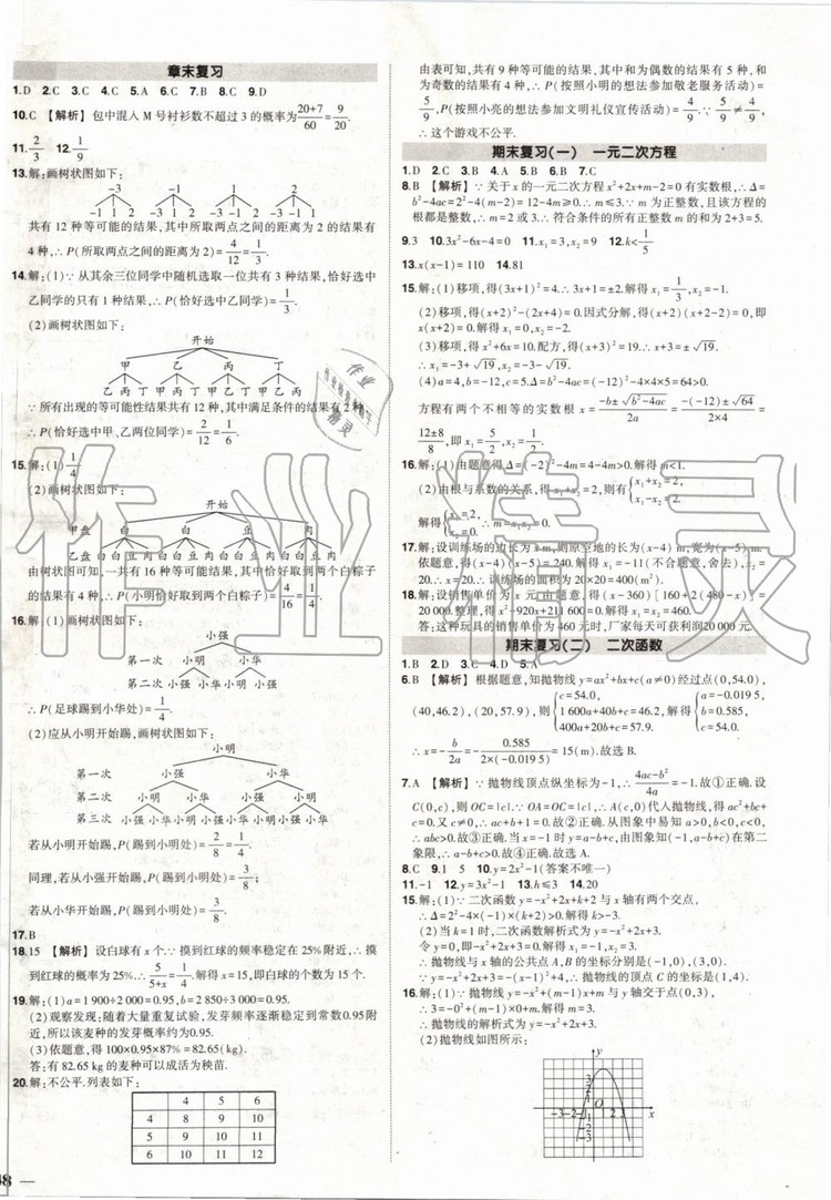 2019年狀元成才路創(chuàng)優(yōu)作業(yè)數(shù)學(xué)九年級上冊人教版參考答案