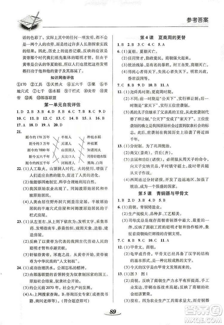 陜西科學(xué)技術(shù)出版社2019新課標(biāo)教材同步導(dǎo)練七年級(jí)歷史上冊(cè)答案