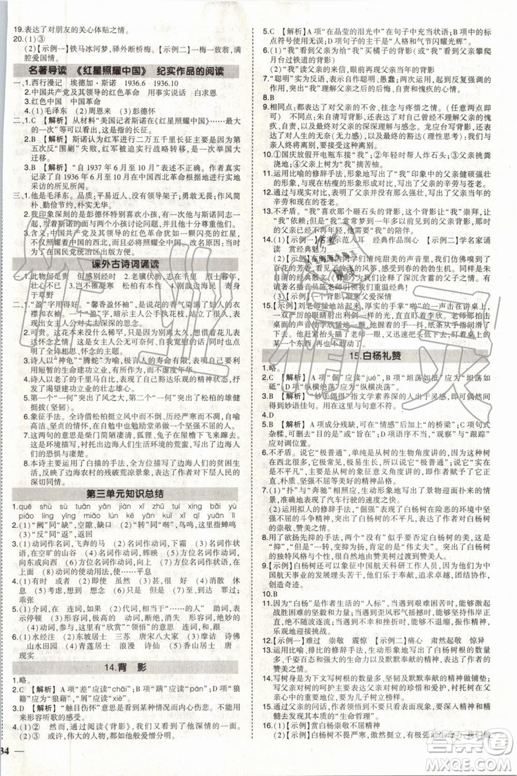 2019年?duì)钤刹怕穭?chuàng)優(yōu)作業(yè)語文八年級上冊R人教版參考答案