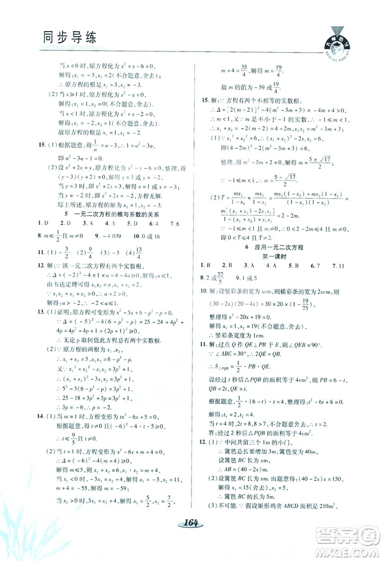 陜西科學(xué)技術(shù)出版社2019新課標(biāo)教材同步導(dǎo)練九年級數(shù)學(xué)上冊C版答案