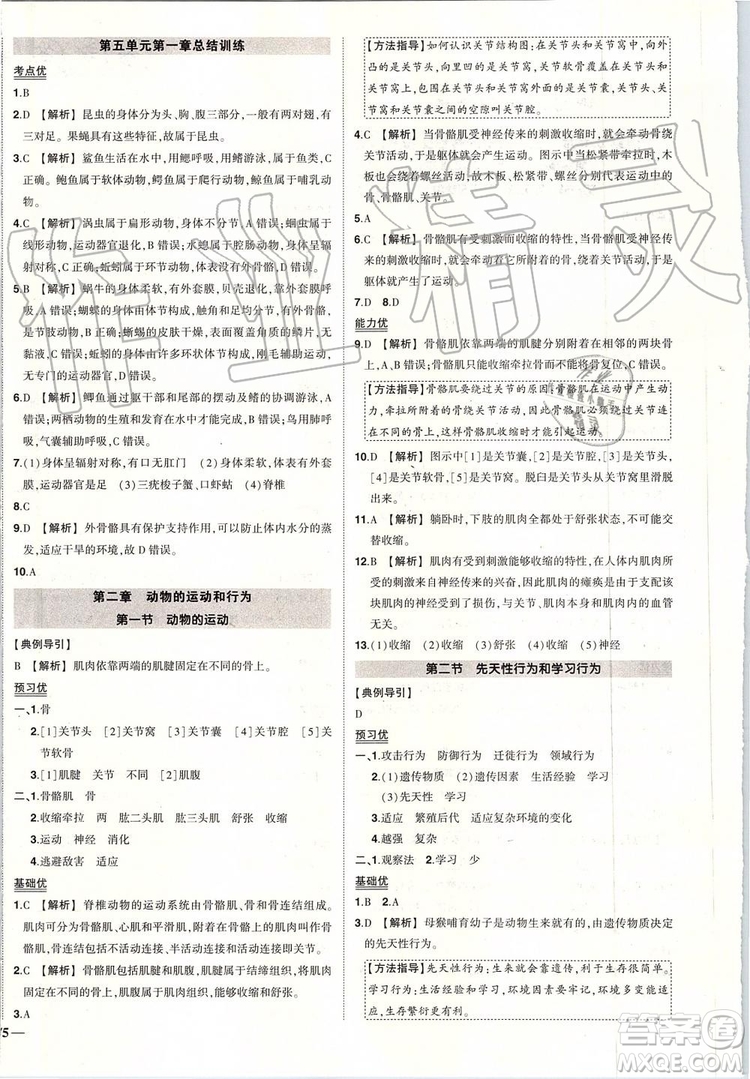 2019年狀元成才路創(chuàng)優(yōu)作業(yè)生物八年級上冊R人教版參考答案