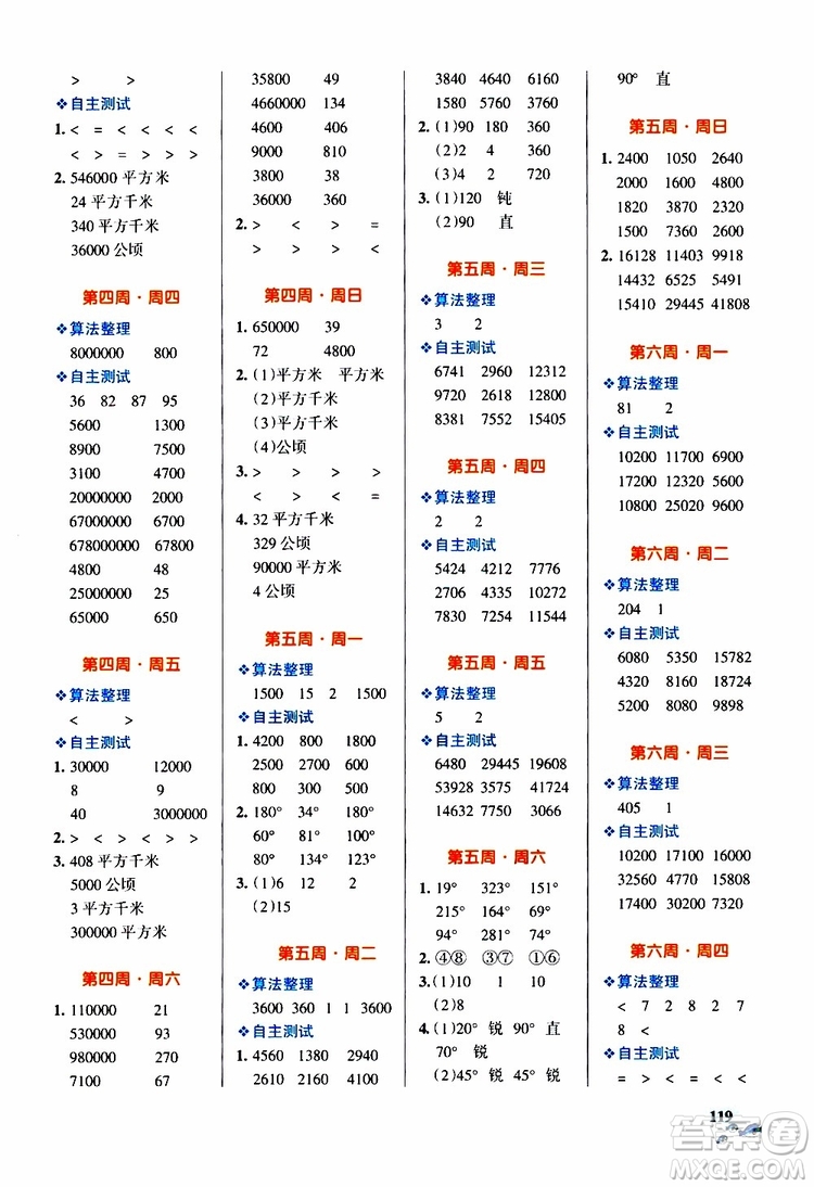 2019年PASS綠卡圖書小學學霸天天計算四年級上RJ人教版參考答案