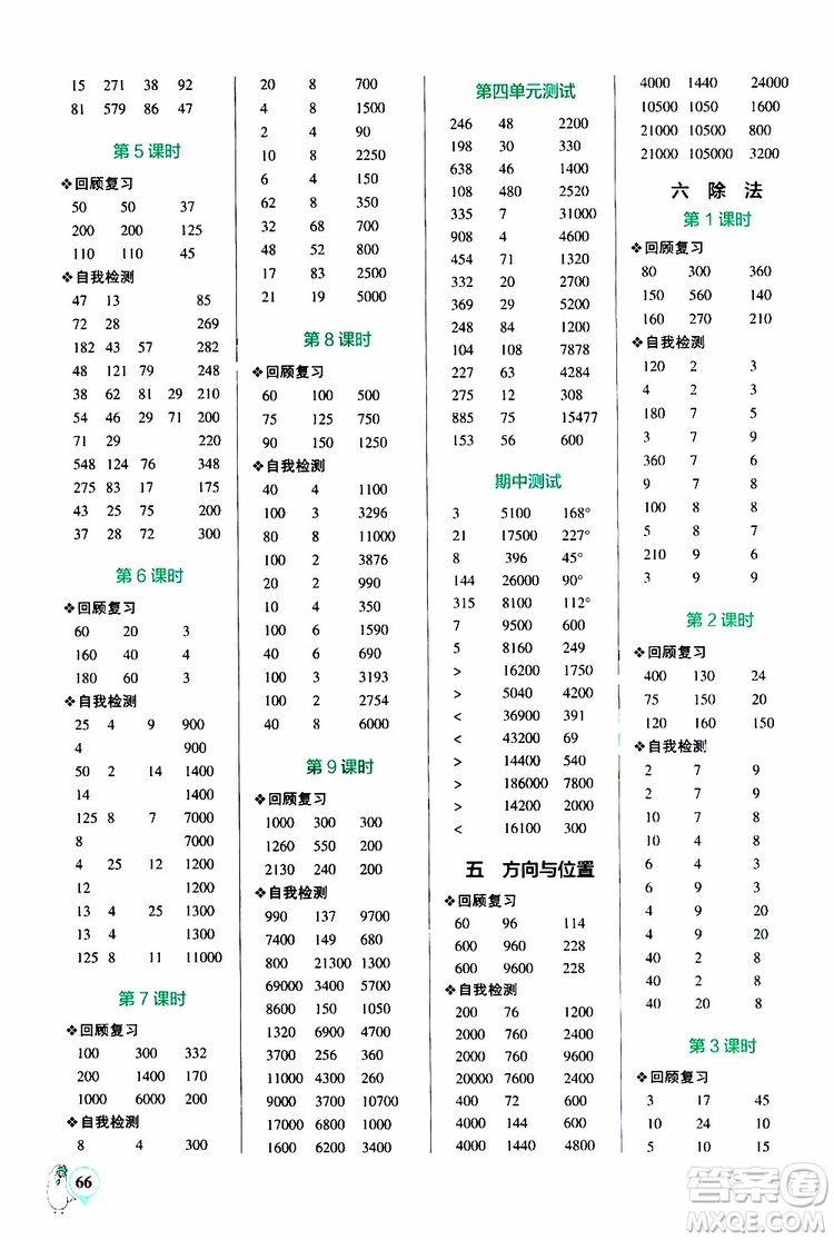 2019年PASS綠卡圖書小學學霸口算四年級上BS北師版參考答案