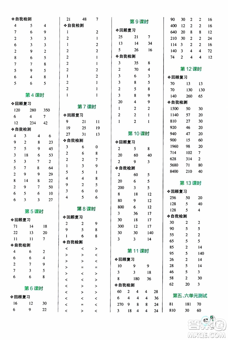 2019年PASS綠卡圖書小學學霸口算四年級上BS北師版參考答案