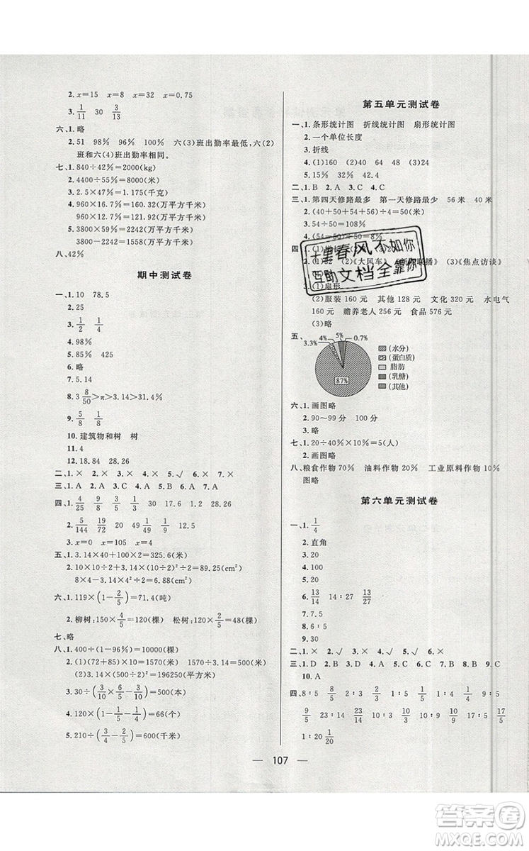 2019年簡易通小學(xué)同步導(dǎo)學(xué)練六年級數(shù)學(xué)上冊北師版參考答案