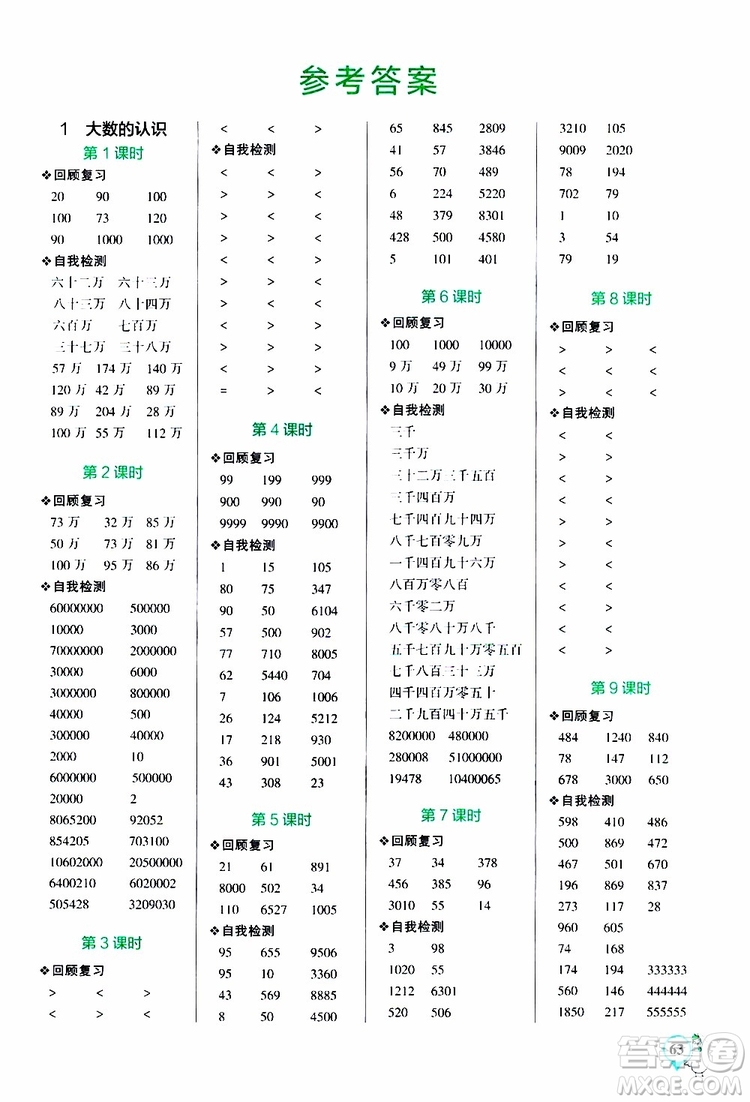 2019年P(guān)ASS綠卡圖書小學學霸口算四年級上RJ人教版參考答案