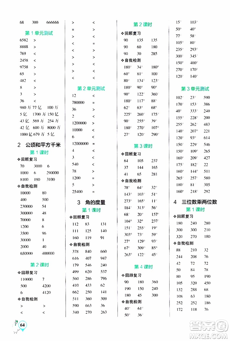 2019年P(guān)ASS綠卡圖書小學學霸口算四年級上RJ人教版參考答案