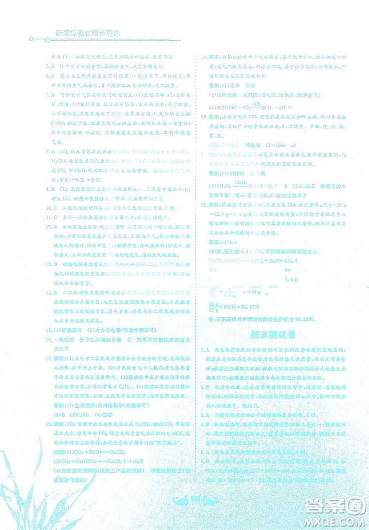 陜西科學技術出版社2019新課標教材同步導練九年級化學上冊Y版答案