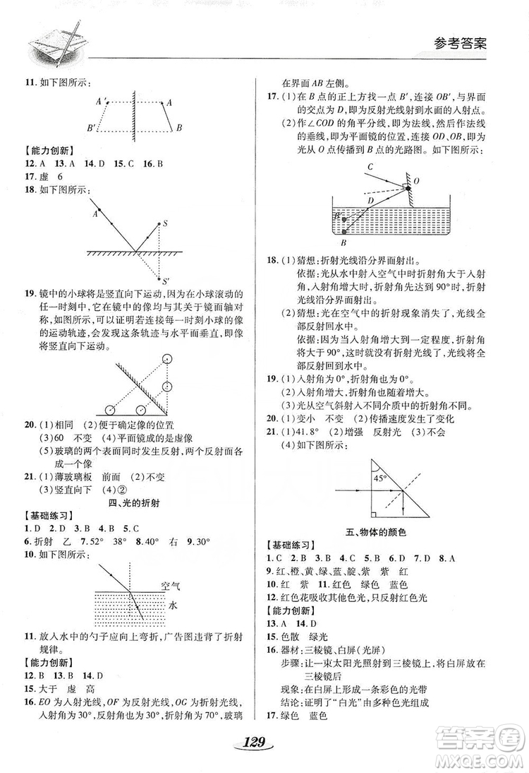 陜西科學技術(shù)出版社2019新課標教材同步導(dǎo)練八年級物理上冊答案