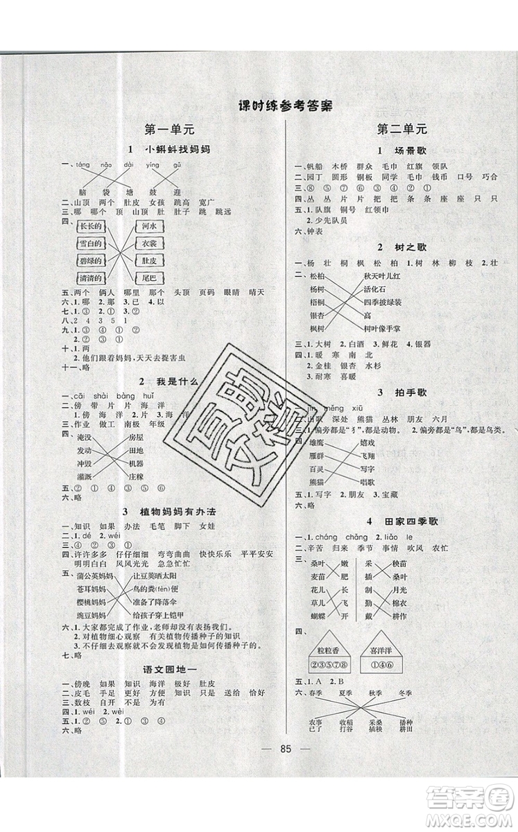  2019年簡易通小學(xué)同步導(dǎo)學(xué)練二年級語文上冊人教版參考答案