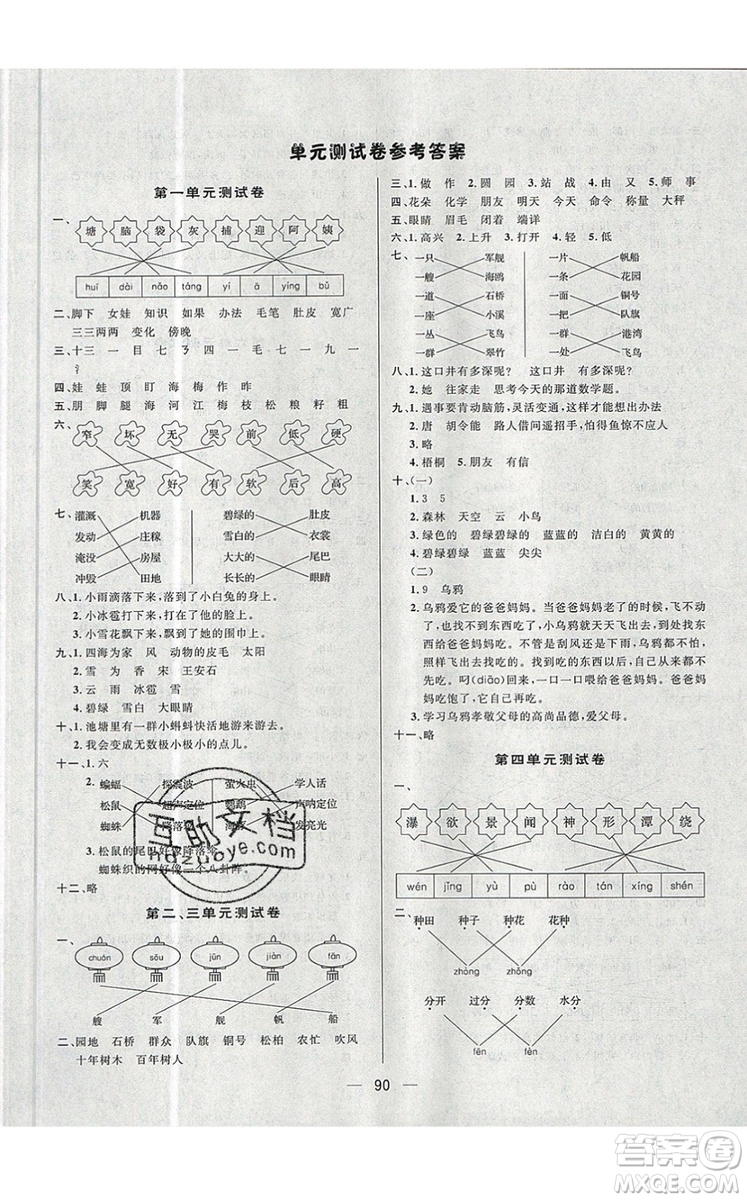  2019年簡易通小學(xué)同步導(dǎo)學(xué)練二年級語文上冊人教版參考答案