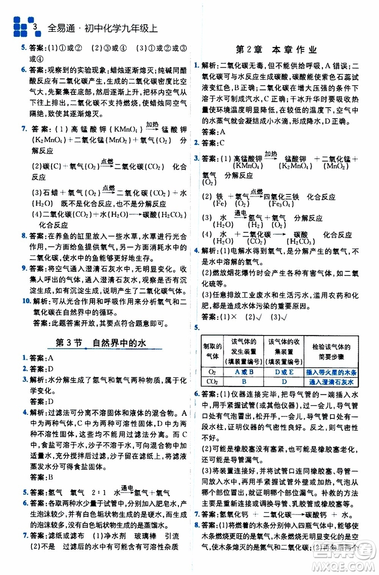 2019年全易通初中化學(xué)九年級上冊HJ滬教版參考答案