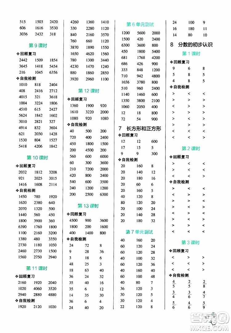 2019年P(guān)ASS綠卡圖書小學(xué)學(xué)霸口算三年級上RJ人教版參考答案