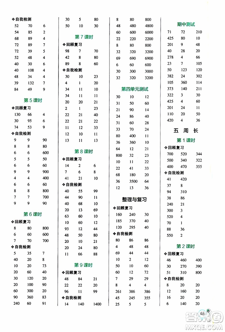 2019年PASS綠卡圖書小學學霸口算三年級上BS北師版參考答案