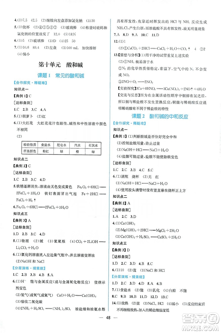 人民教育出版社2019同步學歷案課時練化學九年級全一冊答案