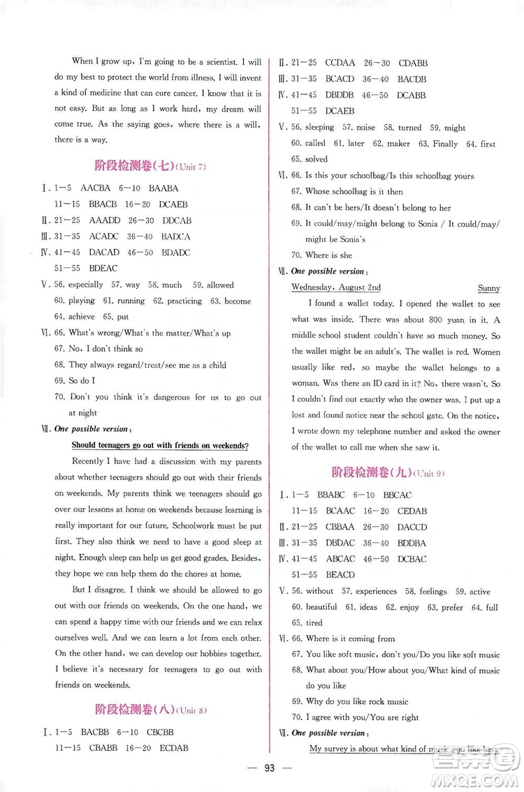 人民教育出版社2019同步學(xué)歷案課時練英語九年級全一冊河南專版答案