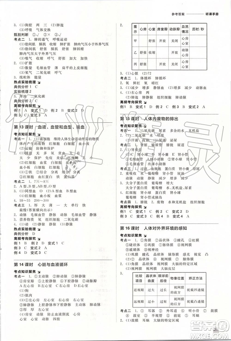 2020版全品中考復習方案生物學北京專版參考答案