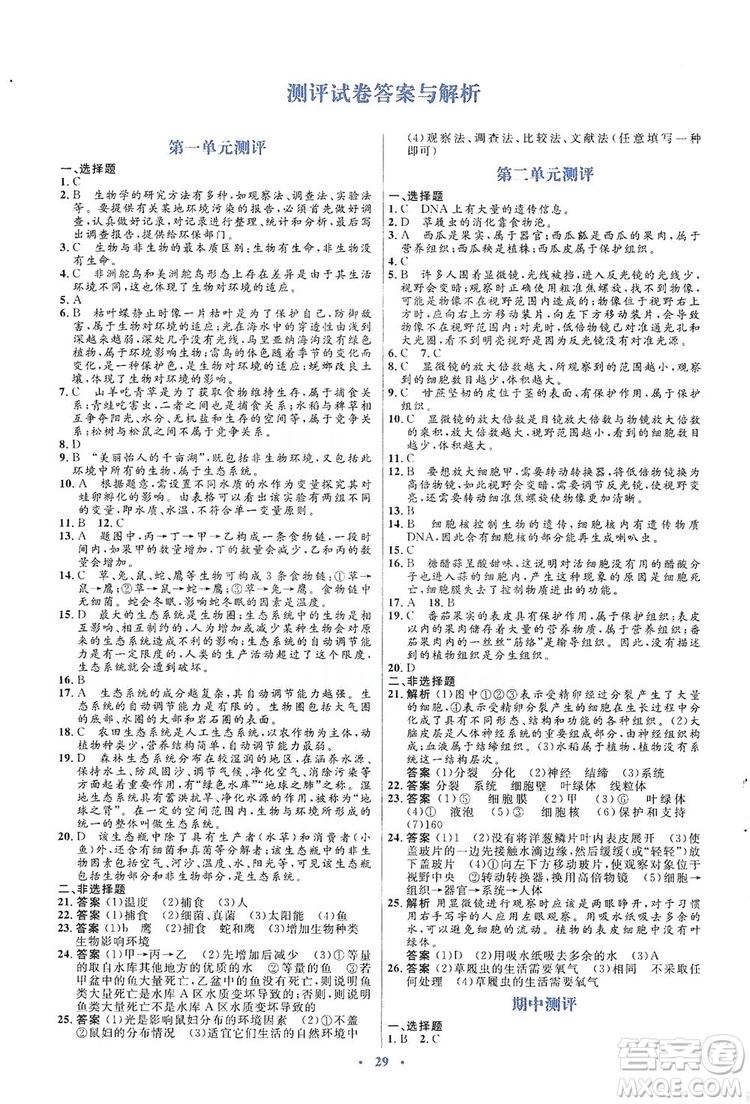 人教金學(xué)典2019同步解析與測評學(xué)考練七年級生物學(xué)上冊答案