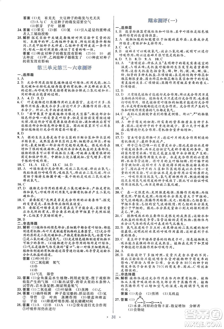 人教金學(xué)典2019同步解析與測評學(xué)考練七年級生物學(xué)上冊答案