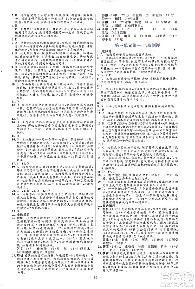 人教金學(xué)典2019同步解析與測評學(xué)考練七年級生物學(xué)上冊答案